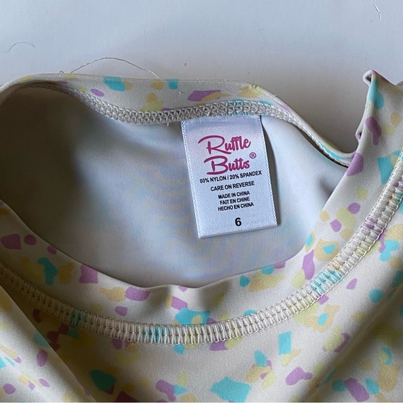Ruffle Butts Swim Shirt Size 6 Rash Guard Long Sleeve Ruffles Confetti beige EUC - Picture 12 of 14